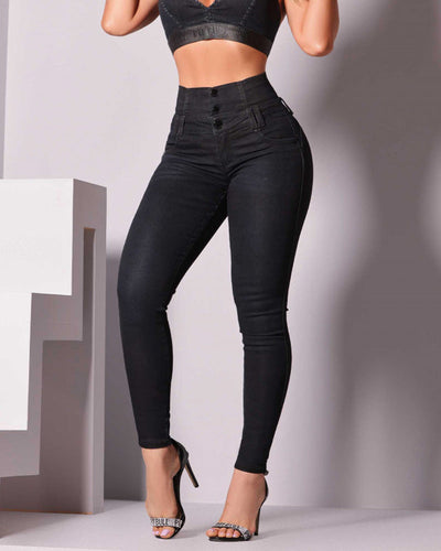 Skinny jeans met hoge taille en ritssluiting