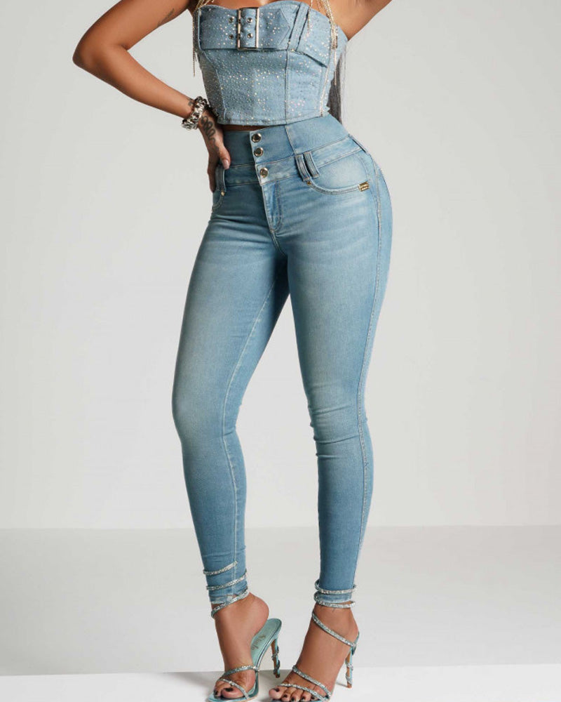 Skinny jeans met hoge taille en ritssluiting