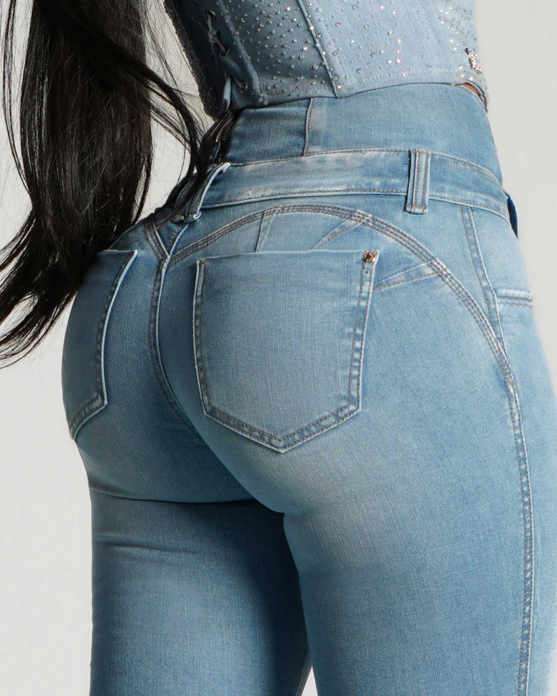 Skinny jeans met hoge taille en ritssluiting