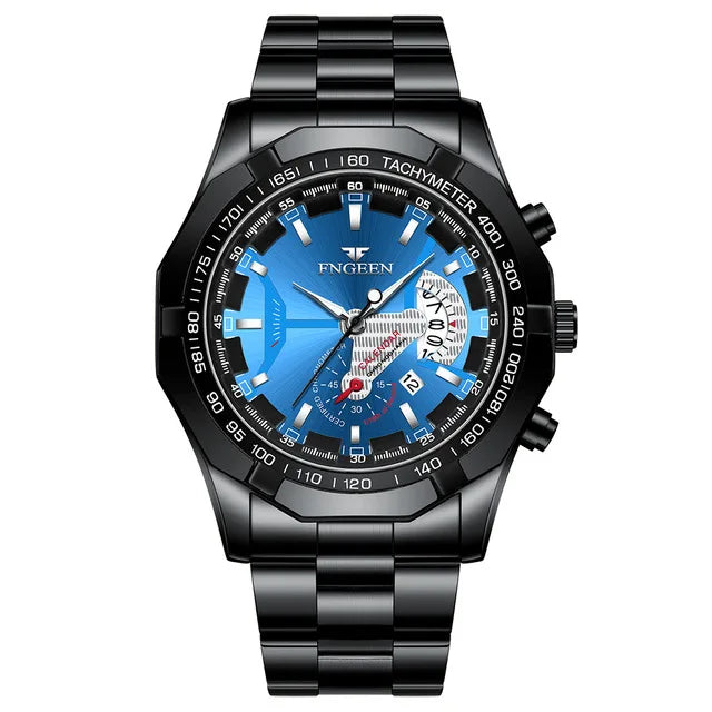 OceanGuard Elite: Saffier & Roestvrij Staal Herenhorloge