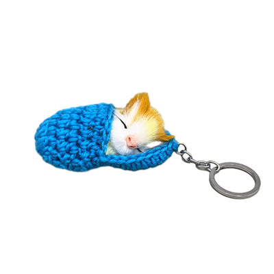 Handgemaakte slapend kitten sleutelhanger 1+1 GRATIS