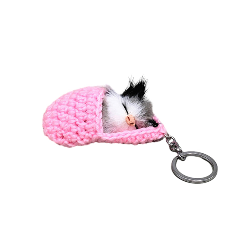 Handgemaakte slapend kitten sleutelhanger 1+1 GRATIS