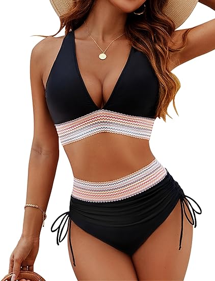 SheCurf®High Waisted Tummy Control Color Block Bikini Sets