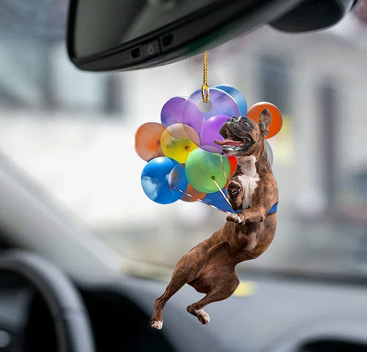 Flying Boxer hond fly met ballonnen autohanger