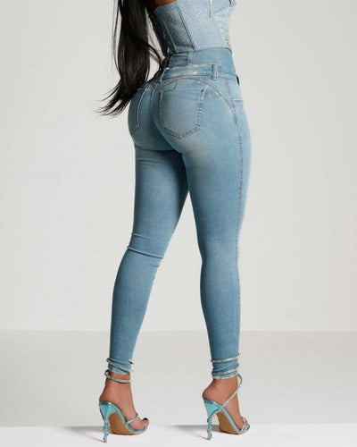 Skinny jeans met hoge taille en ritssluiting