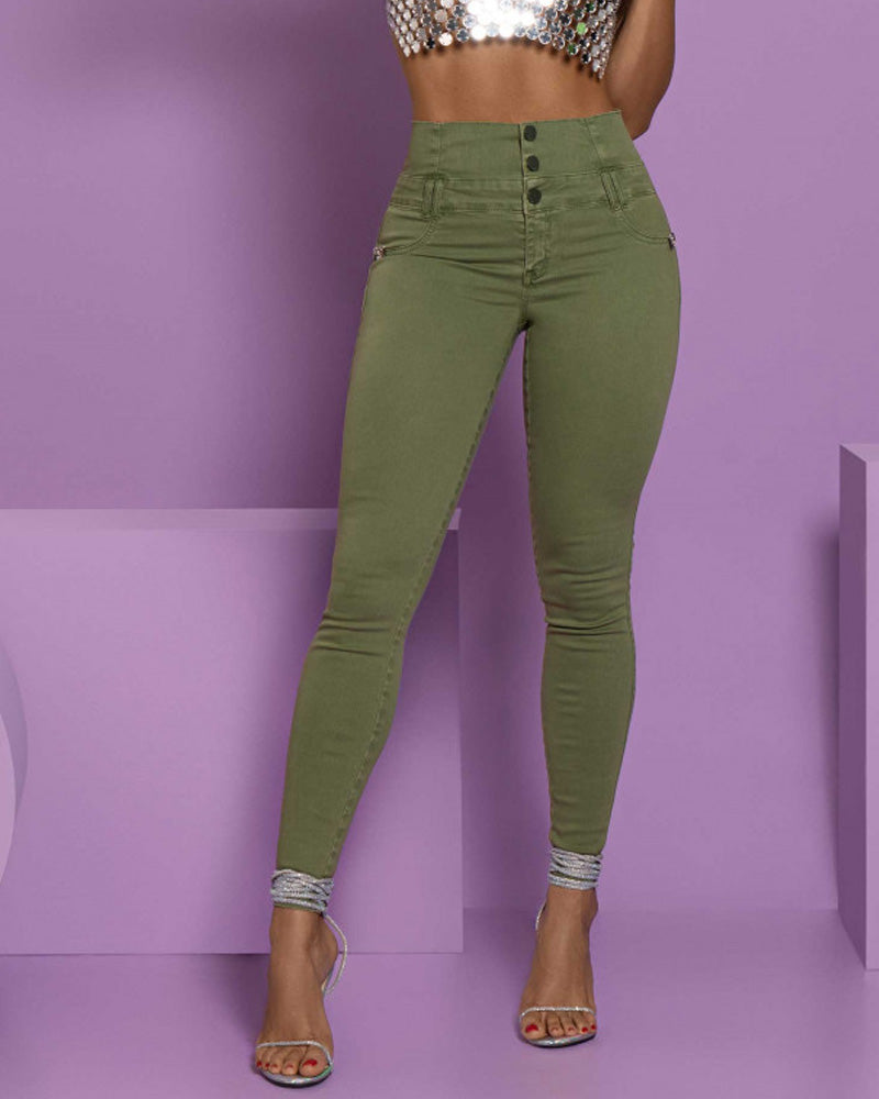 Skinny jeans met hoge taille en ritssluiting