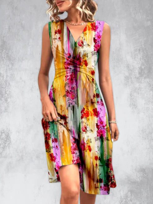 Bloemen design V-hals mouwloos midi dress