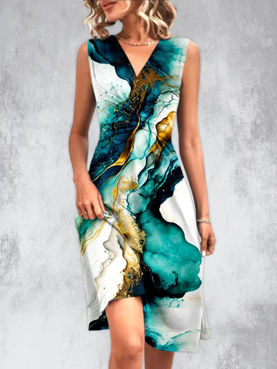 Bloemen design V-hals mouwloos midi dress