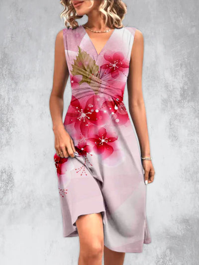 Bloemen design V-hals mouwloos midi dress